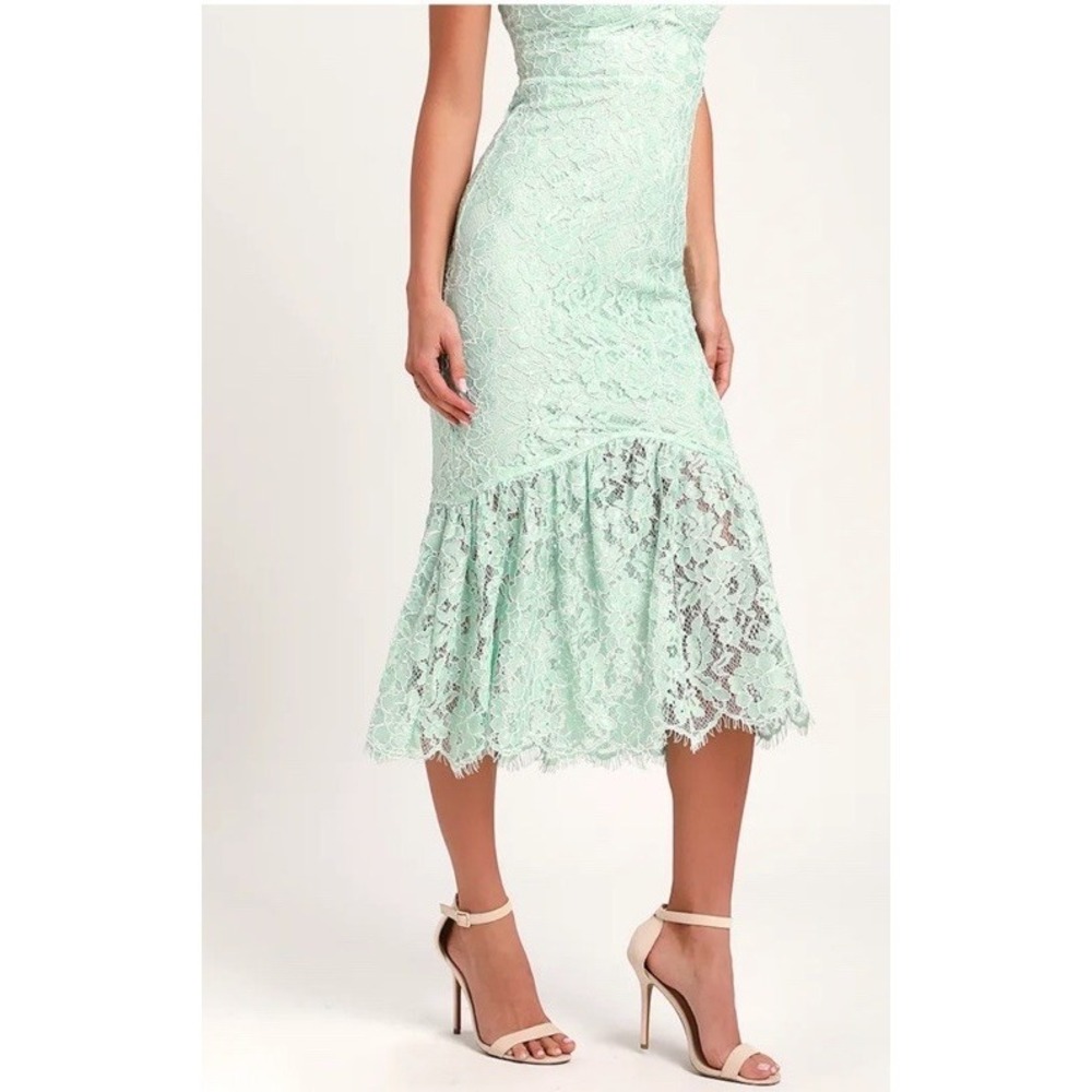 #168 Divine Nights Mint Green Lace Strapless Midi Dress  By Lulus Size  M‎